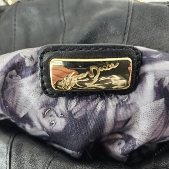 JUNIOR DRAKE Black Lambskin Leather Shoulder Bag with Gold Chain Accent Straps - Picture 12 of 15